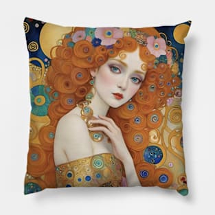 Gustav Klimt's Golden Muse: Inspired Woman in Divine Splendor Pillow