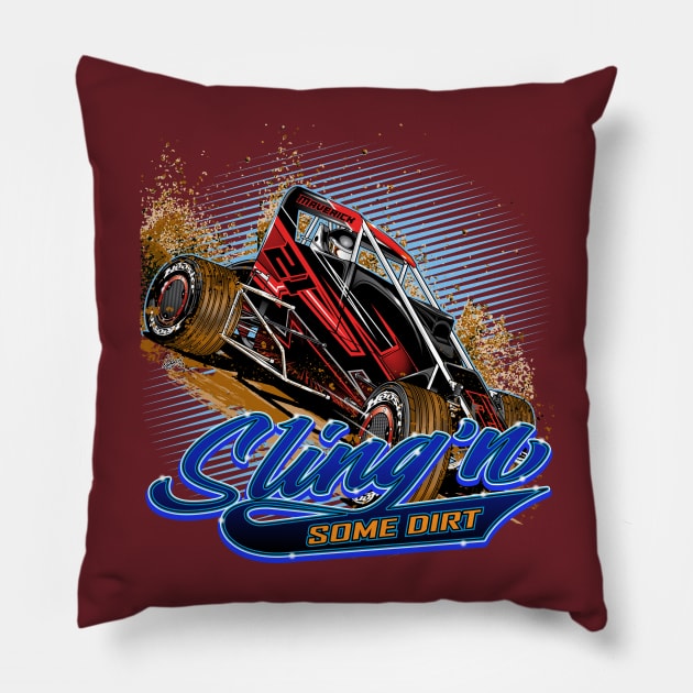 Midget Racing Sling'n Dirt Pillow by Artslave Custom Car Art