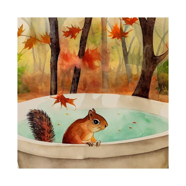 Autumn Leaves Squirrel Bathing by fistikci