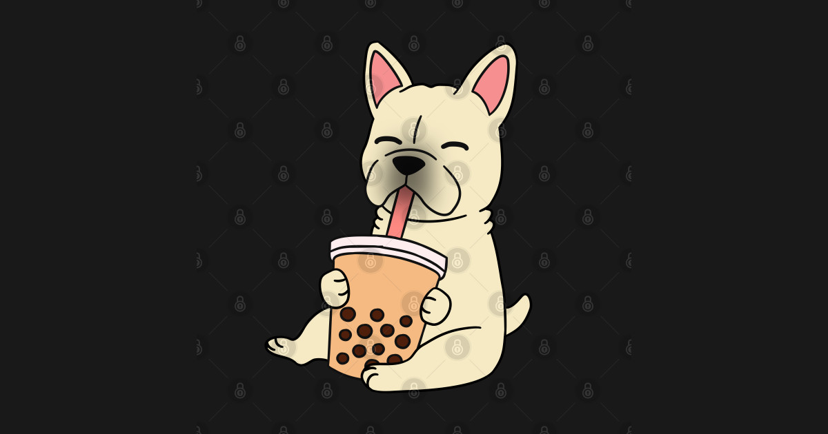 Cream French Bulldog Drinking Bubble Tea Cream French Bulldog
