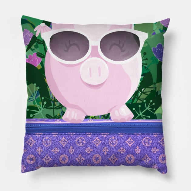 Mister PIG on holidays Pillow by Mimie20