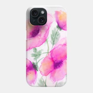 Pink poppies watercolor painting Phone Case