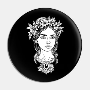 Beautiful young woman in a flower wreath Pin