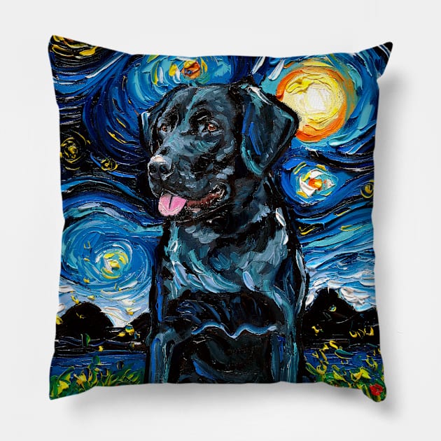 Seated Black Labrador Starry Night Pillow by sagittariusgallery