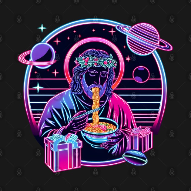 RAMEN JESUS OUTERSPACE RETRO 80'S NEON VIBE by athirdcreatives