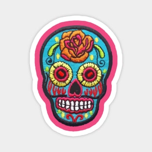 Sugar SKULL Blue mexican embroidery day of the dead flowers colorful calaverita Magnet