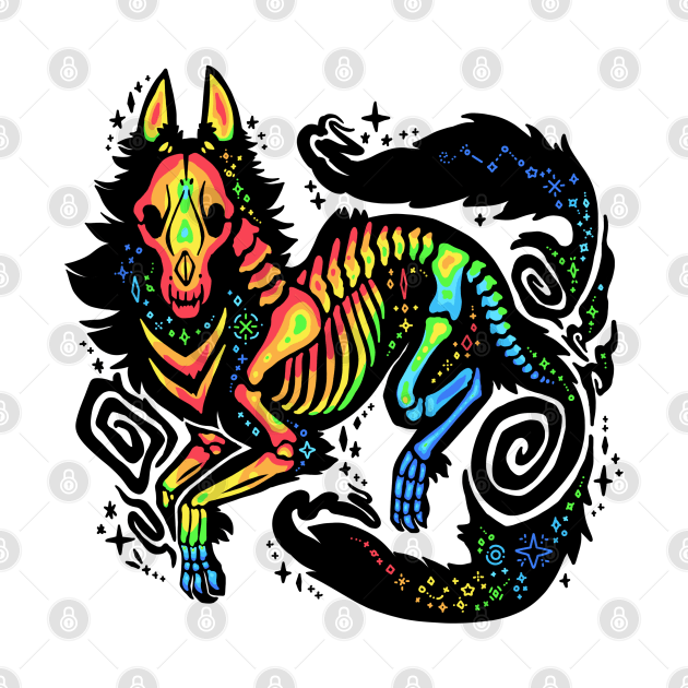 Rainbow Wolf Skeleton by Things By Diana