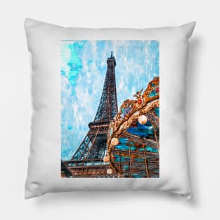 Eiffel Tower Vintage Carousel. For Eiffel Tower & Paris Lovers. Pillow