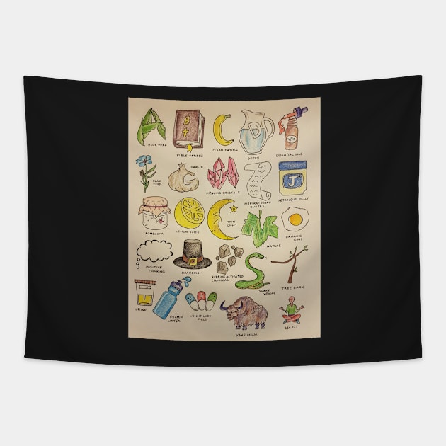 THE A-Z OF INCURABLE ILLNESS 'CURES' Tapestry by Kathfantastic