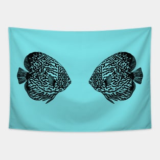 Discus Fish in Love - hand drawn cute fish lovers design Tapestry