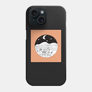 Surfboards at Night Ink Illustration with a coral background Phone Case