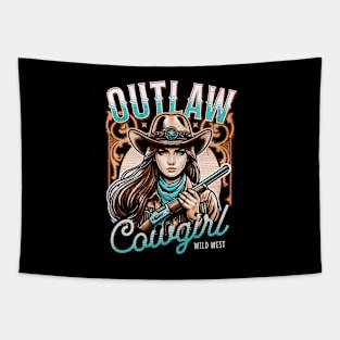 Outlaw Cowgirl (wild west hat and gun woman) Tapestry