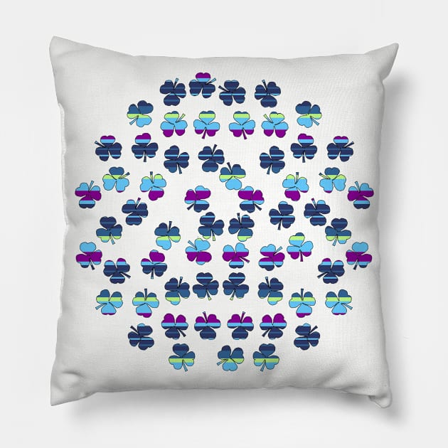 Shamrocks with Blue Stripes Pillow by ellenhenryart