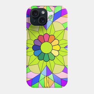 Colorful glass panel drawing with sunflower and Slluks character faces illustration Phone Case