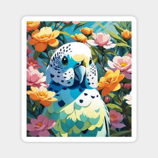 Blossoming Budgie- Budgerigar with beautiful buttercups Magnet