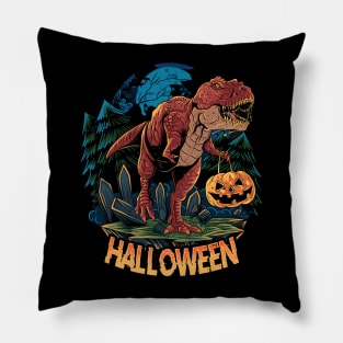 halloween t-rex dinosaur brings pumpkin Pillow