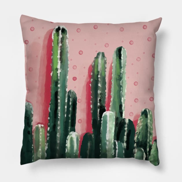 Pink and green cactus in watercolor Pillow by Mimie20