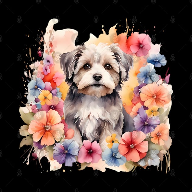 A havanese decorated with beautiful watercolor flowers by CreativeSparkzz