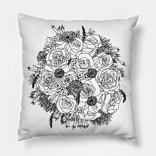 June Birth Month Flower Bouquet Drawing Pillow