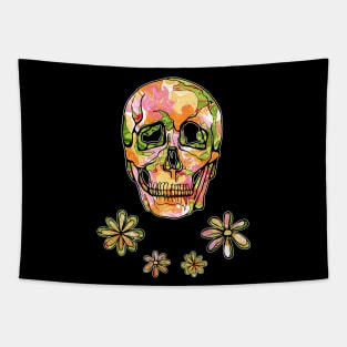 Floral skull with hippie 70s flowers Tapestry