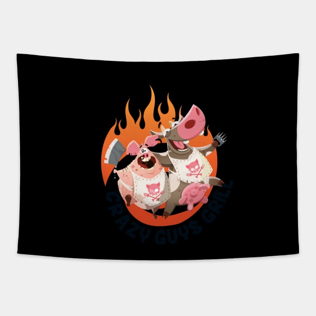 Crazy Guys Grill Tapestry by Celestial Rex