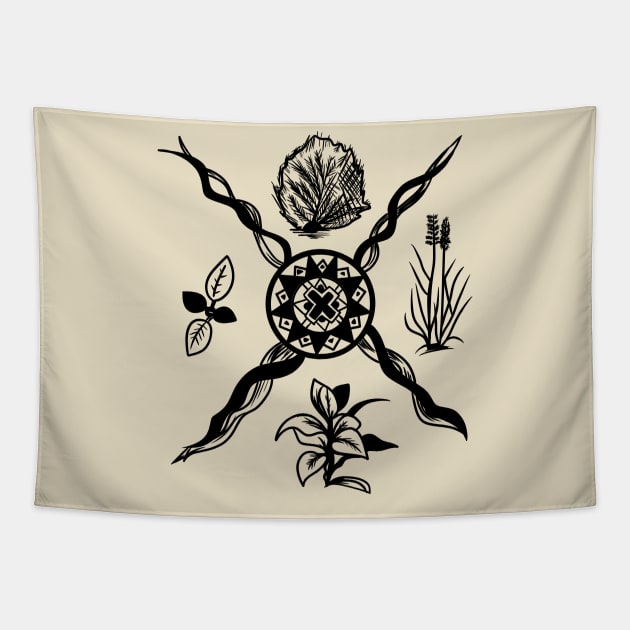 Native American Sacred Plant Black Tapestry by Eyanosa