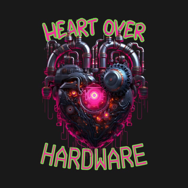 Heart Over Hardware, Neon Retrofuturistic Cyberpunk Heart by NeonNoirThreads