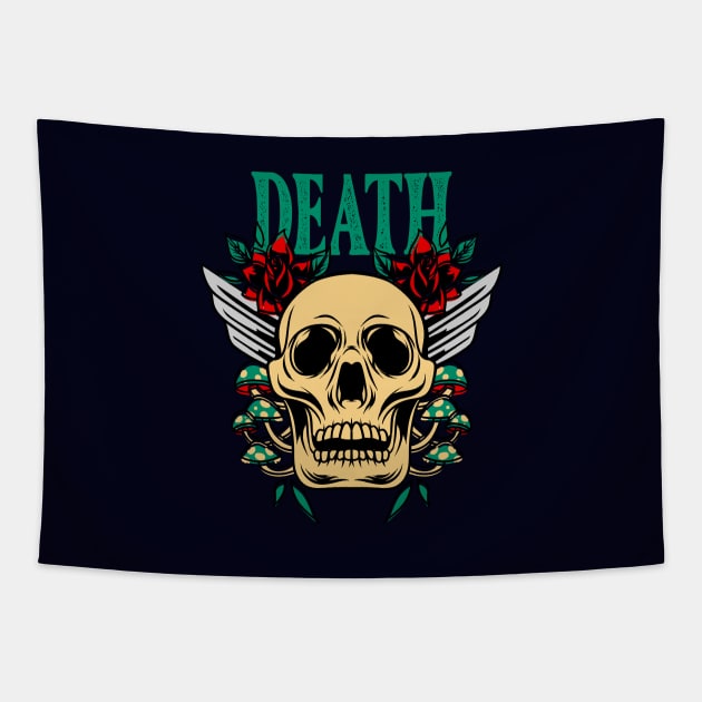 Vintage Skull - Death Rose Tapestry by Harrisaputra