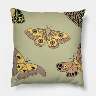 Butterflies Green Yellow Colorful Pattern Design Art Retro Insect Pillow