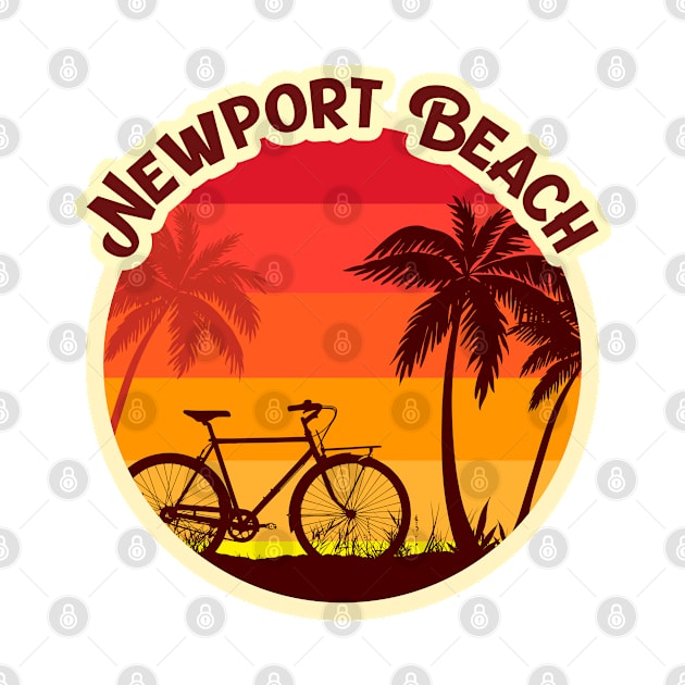 Newport Beach Sunshine in a Beach with a Lonely Palm Tree and Bicycle T-shirt and Sticker by AbsurdStore