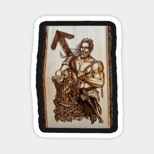 Tyr - nordic god pyrography print, wood texture Magnet