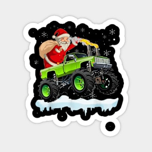 Christmas Santa Claus Riding In Monster Truck Boys Kids Xmas Magnet