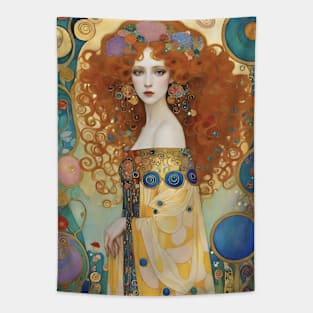 Gustav Klimt's Golden Serenity: Inspired Woman in Enigmatic Beauty Tapestry