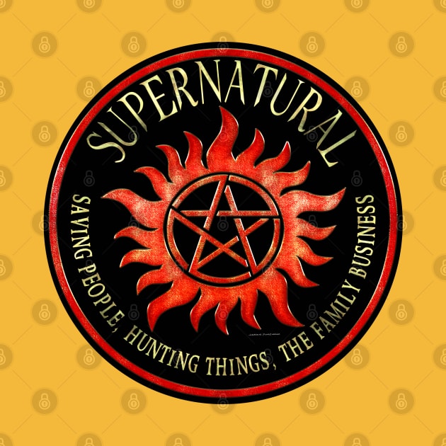 Supernatural Saving People Hunting Things The Family Business Ring Patch Red Rust2 by Ratherkool