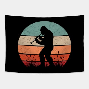 Bigfoot Sasquatch Playing The Recorder Vintage Sunset Music Lover Tapestry