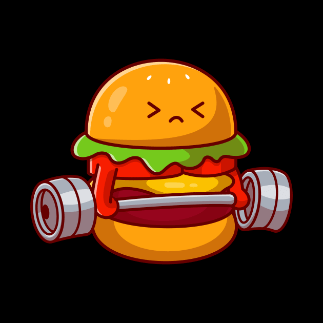 Cute Burger Lifting Dumbbell Cartoon by Catalyst Labs