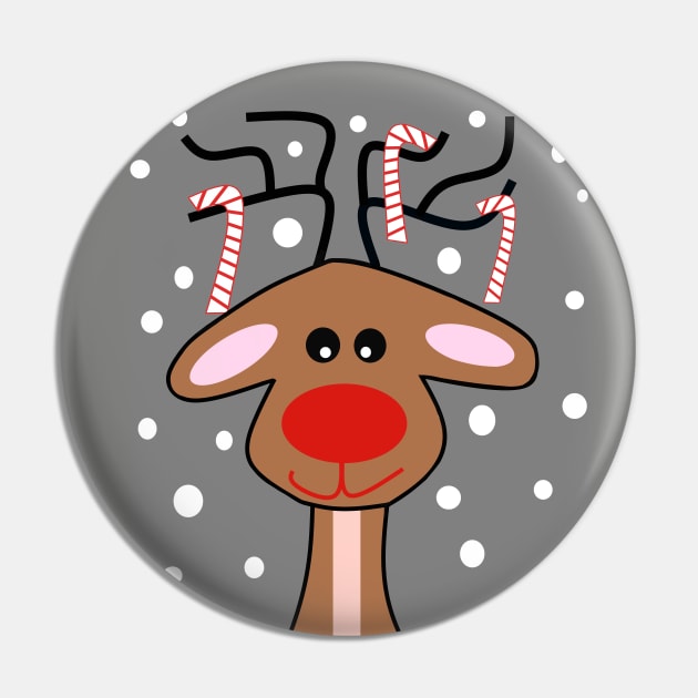 MERRY Christmas Red Nose Reindeer  - Cute Reindeer Art Pin by SartorisArt1