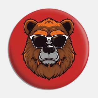 Sarcastic furry bear logo red Pin