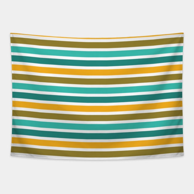 Stripes Print Pin Up Gold Teal Aqua Pattern Tapestry by Shayna