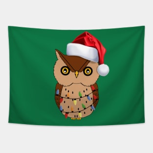 Funny Owl Christmas Lights Santa Hat Xmas Owl Lover Gifts Tapestry