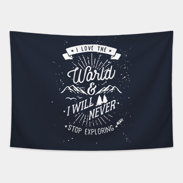 I Love The World white Tapestry by infinitespacebunny