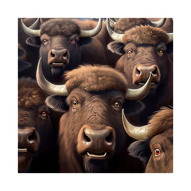 Bison Buffalo Wild Nature Funny Happy Humor Photo Selfie by Cubebox