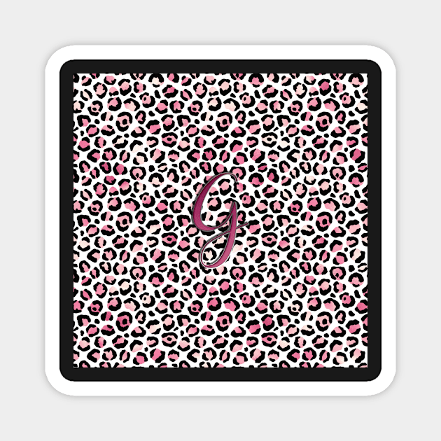 Letter G Monogram & Pink Leopard Print Magnet by kansaikate