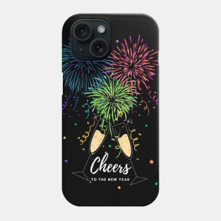 Cheers to the New Year Fireworks, Champagne Flutes and Stars Phone Case