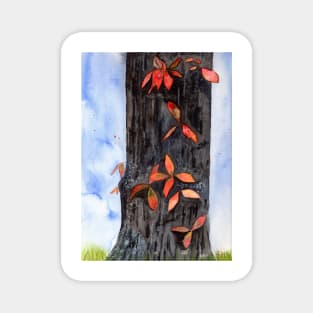 Fall Tree Watercolor Mixed Media Art Magnet