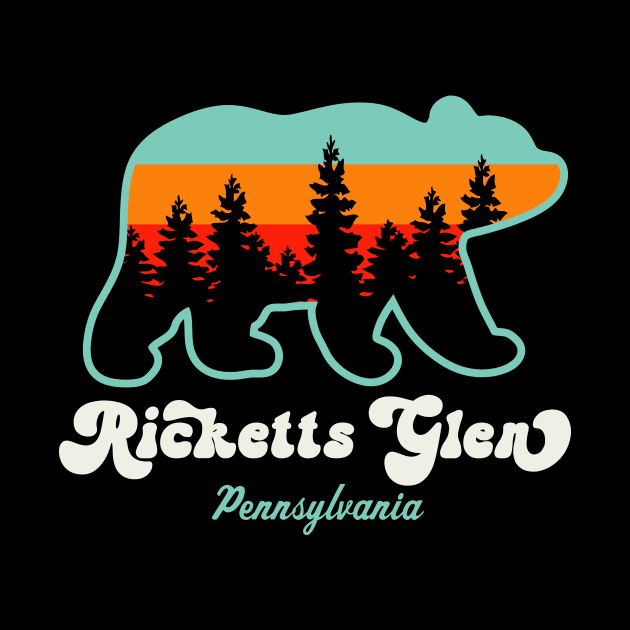 Ricketts Glen State Park Camping Hiking Retro Bear by PodDesignShop