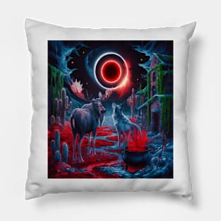 AI generated Moose watching solar eclipse with wolf Pillow