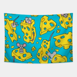 Mice and Swiss Cheese Blue Palette Tapestry