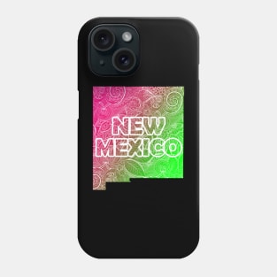 Colorful mandala art map of New Mexico with text in pink and green Phone Case