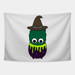 Cute Cactus Design #256: Witchy Cactus In Cauldron Pot Tapestry